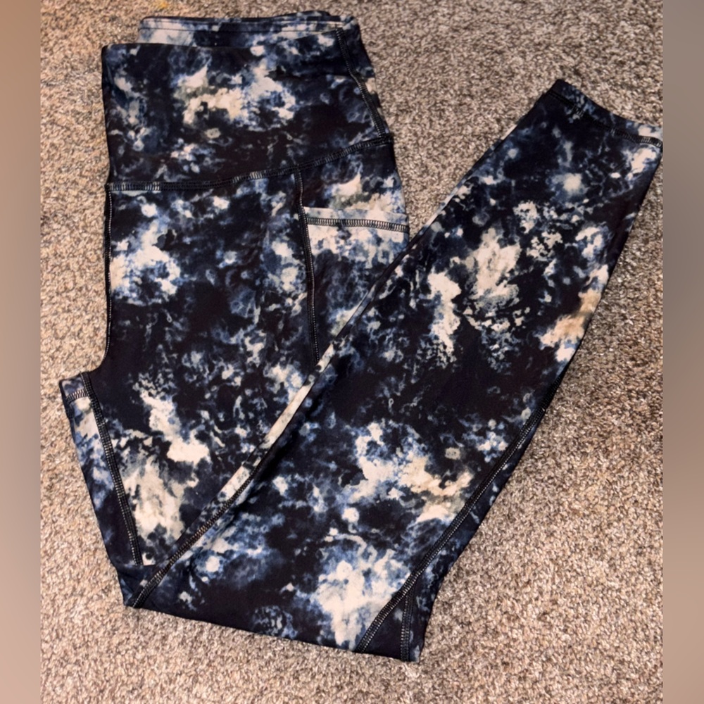 Black, Blue, and White Tie-Dye Leggings